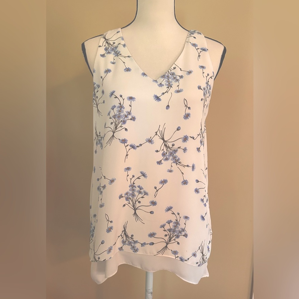 Philosophy White Floral Sheer Lined Vneck Tank Top